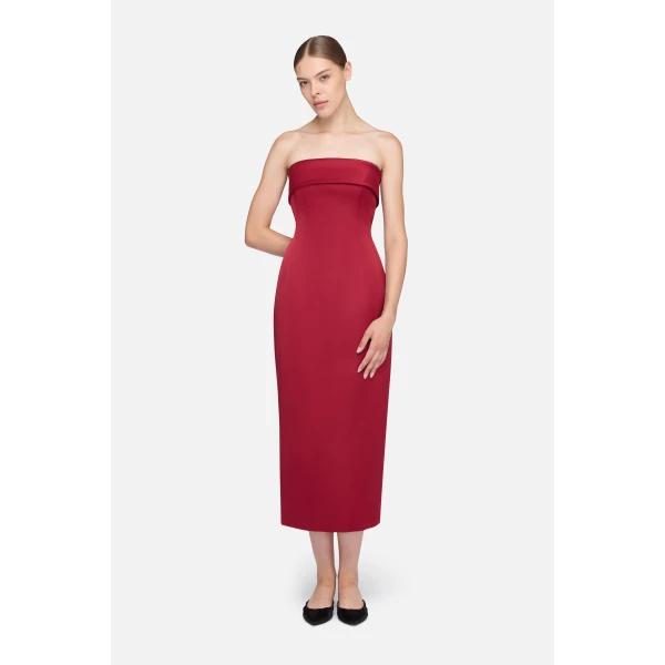 Emilia Wickstead Keeley Dress in Red Duchess Satin | Midi Dresses | Coveti