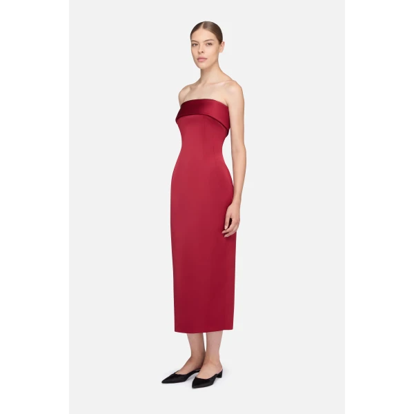 Emilia Wickstead Keeley Dress in Red Duchess Satin | Midi Dresses | Coveti