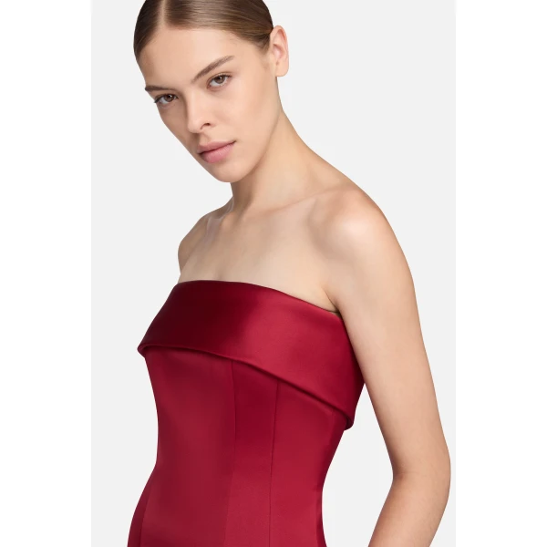 Emilia Wickstead Keeley Dress in Red Duchess Satin | Midi Dresses | Coveti