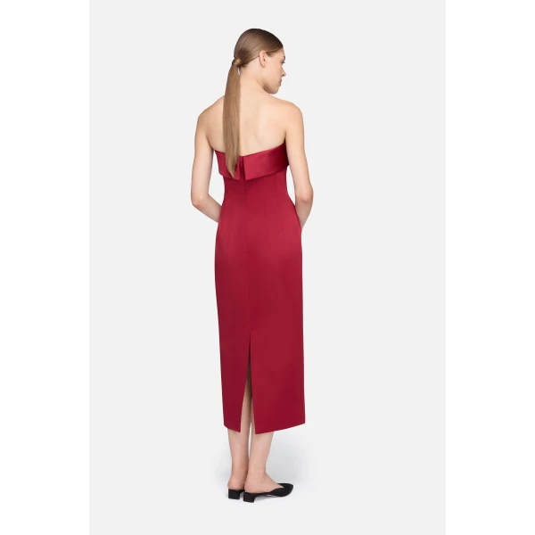 Emilia Wickstead Keeley Dress in Red Duchess Satin | Midi Dresses | Coveti