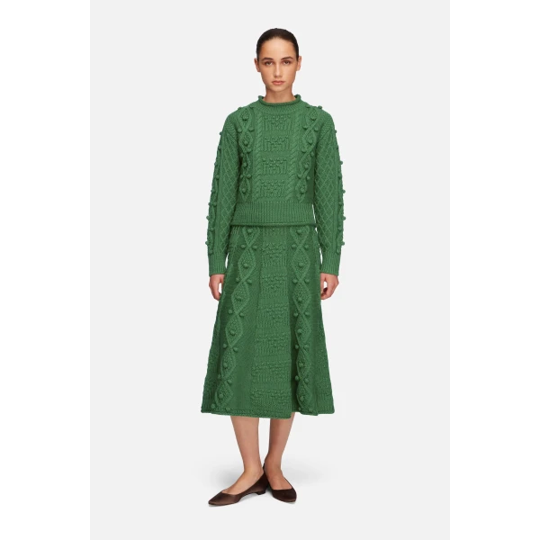 Emilia Wickstead Koda Skirt in Forest Green Cashfeel Melange | Maxi Skirts | Coveti