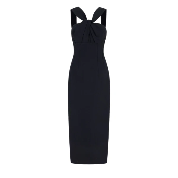 Emilia Wickstead Lucciene Dress in Black Birdseye Suiting | Coveti
