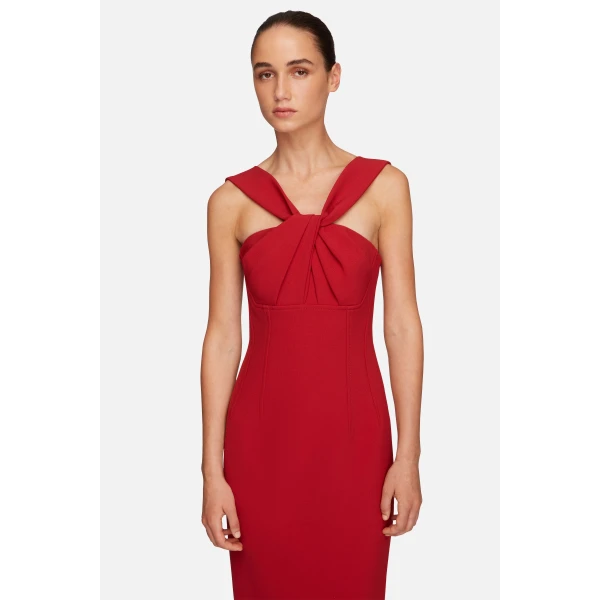 Emilia Wickstead Lucciene Dress in Red Birdseye Suiting | Midi Dresses | Coveti
