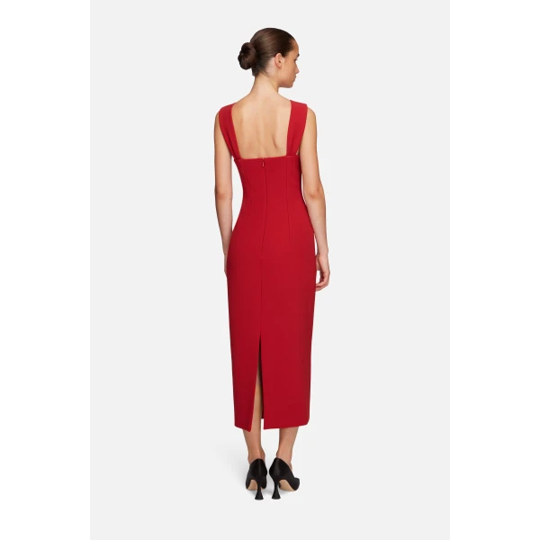 Emilia Wickstead Lucciene Dress in Red Birdseye Suiting | Midi Dresses | Coveti