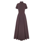 Emilia Wickstead Malinda Dress in Chocolate Single Wool Crepe | Coveti