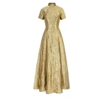 Emilia Wickstead Malinda Dress in Gold Metallic Jacquard | Coveti