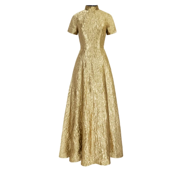 Malinda Dress in Gold Metallic Jacquard