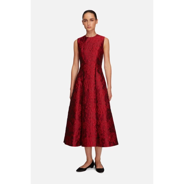 Emilia Wickstead Mara Dress in Red Floral Cloque | Midi Dresses | Coveti