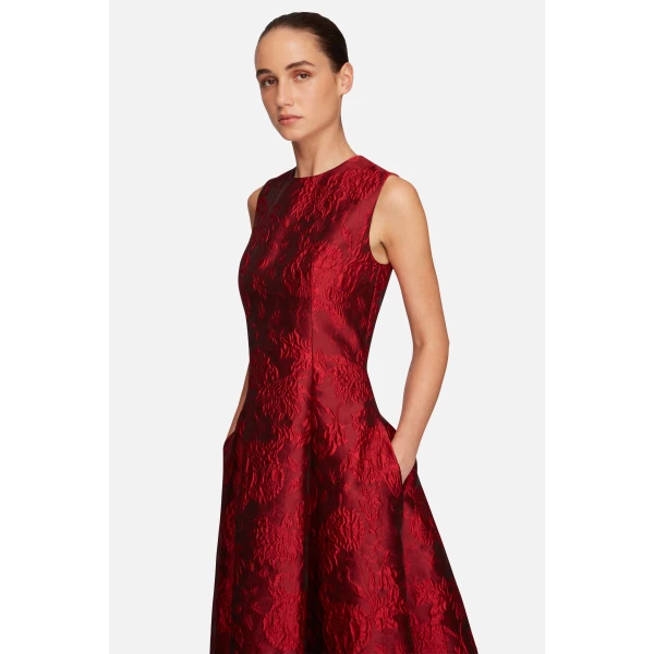 Emilia Wickstead Mara Dress in Red Floral Cloque | Midi Dresses | Coveti