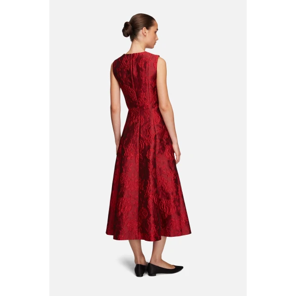 Emilia Wickstead Mara Dress in Red Floral Cloque | Midi Dresses | Coveti