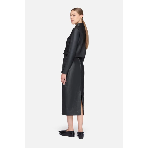 Emilia Wickstead Mavis Skirt in Black Grain Leather | Leather Skirts | Coveti