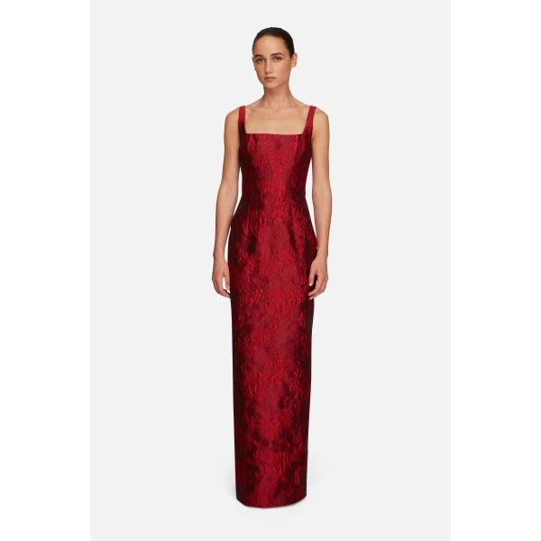 Emilia Wickstead Megara Dress in Red Floral Cloque | Maxi Dresses | Coveti