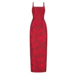 Emilia Wickstead Megara Dress in Red Floral Cloque | Coveti