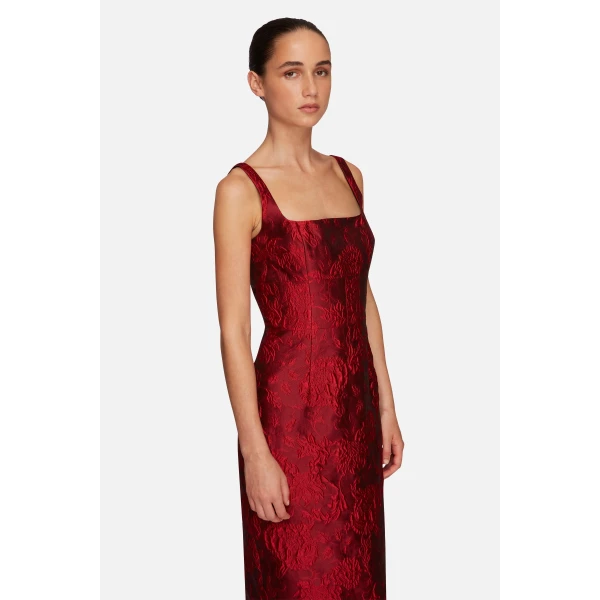 Emilia Wickstead Megara Dress in Red Floral Cloque | Maxi Dresses | Coveti