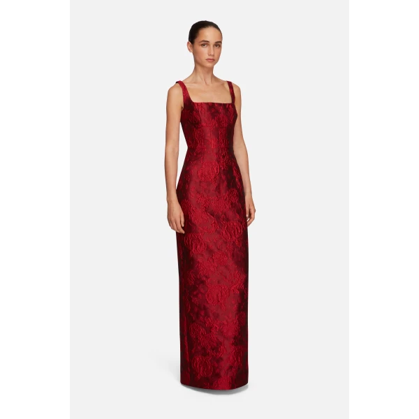 Emilia Wickstead Megara Dress in Red Floral Cloque | Maxi Dresses | Coveti