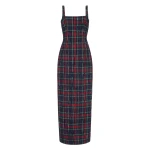Emilia Wickstead Micheline Dress in Red & Green Flocked Check | Coveti