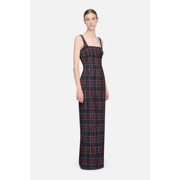 Emilia Wickstead Micheline Dress in Red & Green Flocked Check | Maxi Dresses | Coveti
