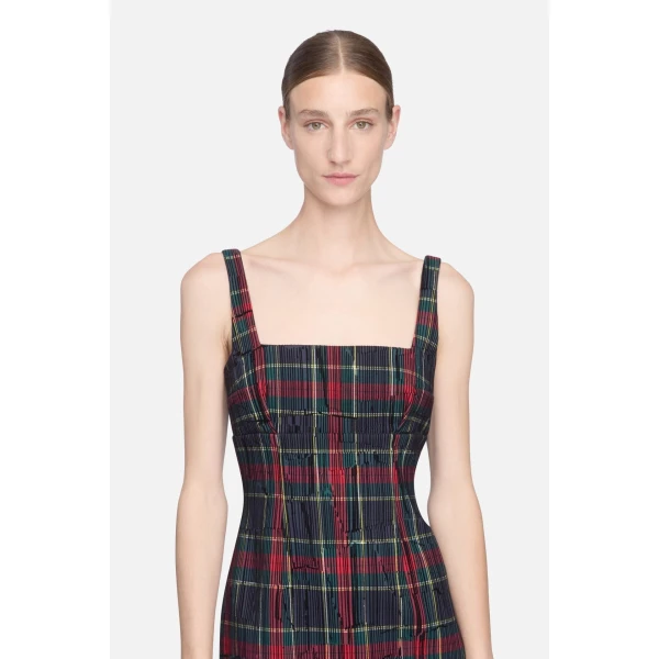 Emilia Wickstead Micheline Dress in Red & Green Flocked Check | Maxi Dresses | Coveti