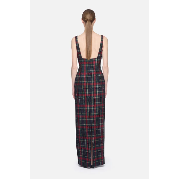 Emilia Wickstead Micheline Dress in Red & Green Flocked Check | Maxi Dresses | Coveti