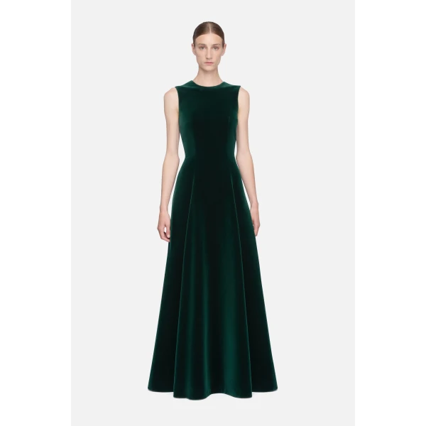 Emilia Wickstead Nodin Dress in Green Velvet | Maxi Dresses | Coveti