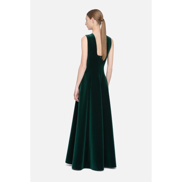 Emilia Wickstead Nodin Dress in Green Velvet | Maxi Dresses | Coveti