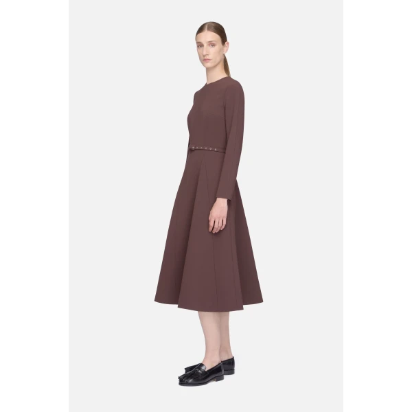 Emilia Wickstead Olivienne Dress in Chocolate Birdseye Suiting | Midi Dresses | Coveti