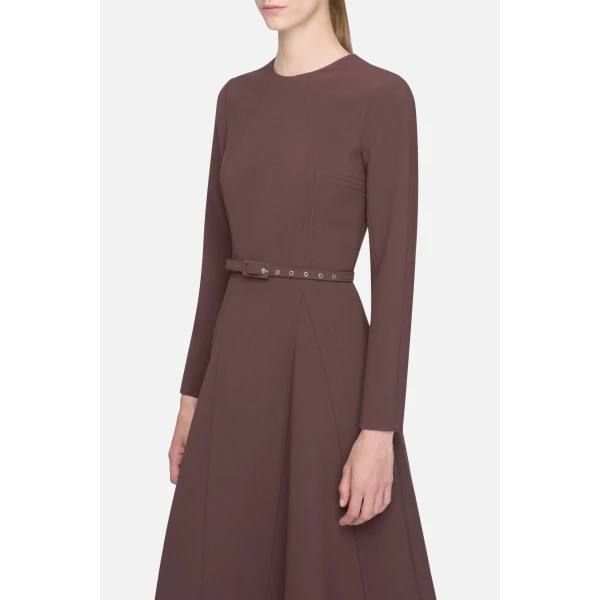Emilia Wickstead Olivienne Dress in Chocolate Birdseye Suiting | Midi Dresses | Coveti