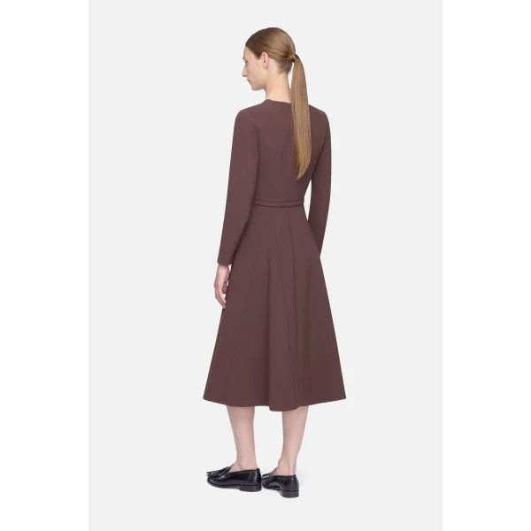 Emilia Wickstead Olivienne Dress in Chocolate Birdseye Suiting | Midi Dresses | Coveti