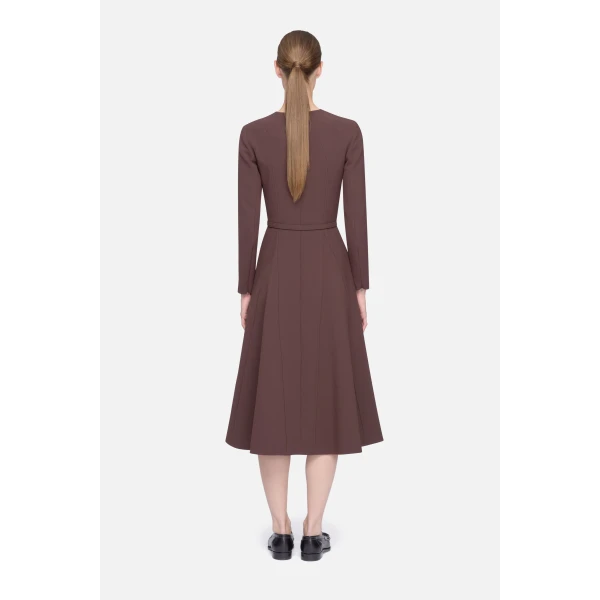 Emilia Wickstead Olivienne Dress in Chocolate Birdseye Suiting | Midi Dresses | Coveti