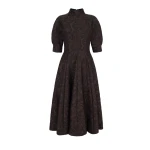Emilia Wickstead Quinley Dress in Chocolate & Black Woven Cloque | Coveti