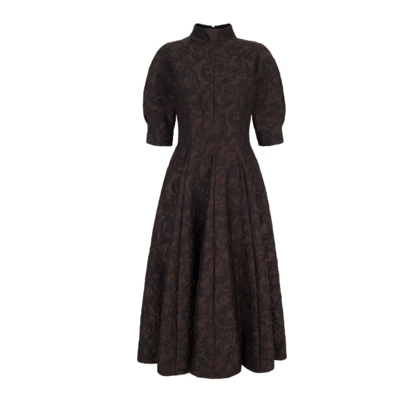 Quinley Dress in Chocolate & Black Woven Cloque