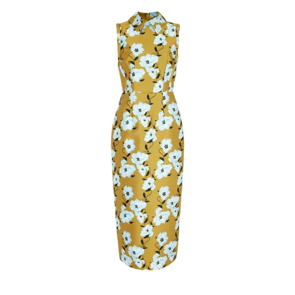 Rain Dress in Mustard & Blue Breezy Poppy Mikado