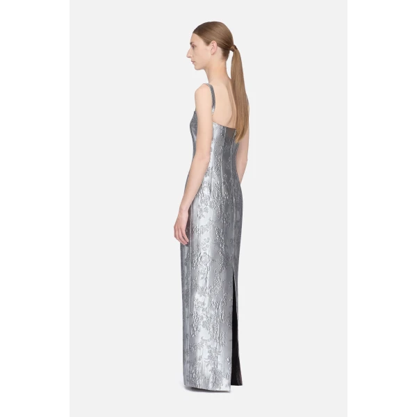Emilia Wickstead Regina Dress in Silver Metallic Cloque | Maxi Dresses | Coveti