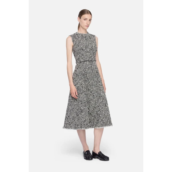 Emilia Wickstead Rosalino Dress in Black & White Boucle | Midi Dresses | Coveti