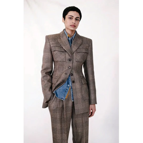 Emilia Wickstead Sorrel Jacket in Black & Camel Prince of Wales Check | Blazers | Coveti