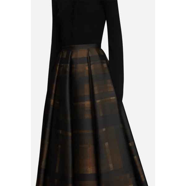 Emilia Wickstead Sylvane Skirt in Blue Chocolate & Black Breezy Poppy Mikado | Pleated Skirts | Coveti