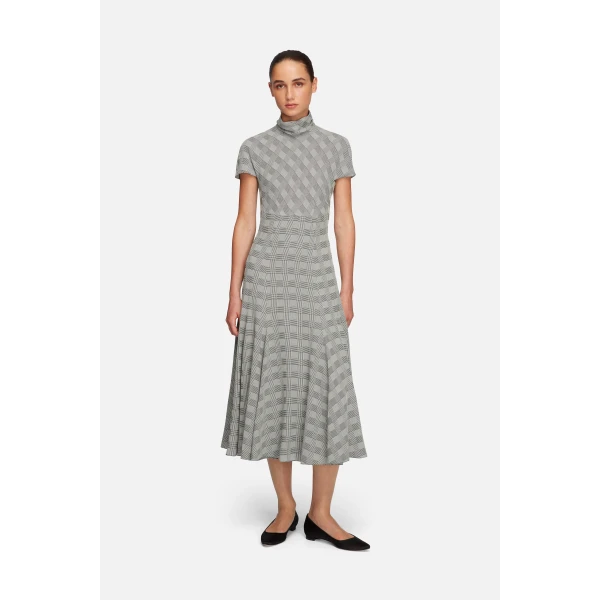 Emilia Wickstead Thea Dress in Black & White Prince of Wales Check | Midi Dresses | Coveti
