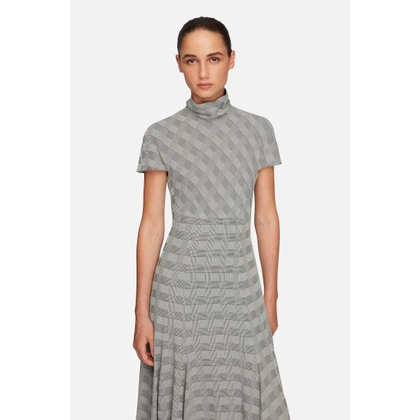 Emilia Wickstead Thea Dress in Black & White Prince of Wales Check | Midi Dresses | Coveti