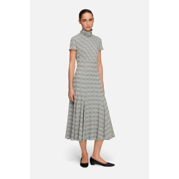 Emilia Wickstead Thea Dress in Black & White Prince of Wales Check | Midi Dresses | Coveti