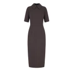 Emilia Wickstead Valletta Dress in Chocolate Single Wool Crepe | Coveti
