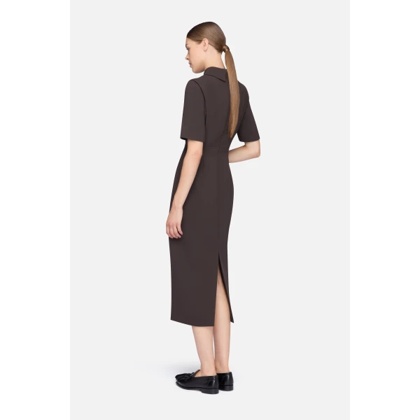 Emilia Wickstead Valletta Dress in Chocolate Single Wool Crepe | Midi Dresses | Coveti