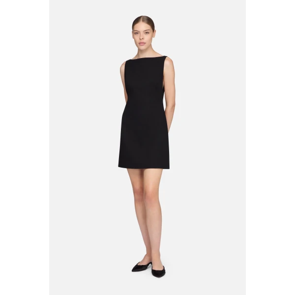 Emilia Wickstead Wichita Dress in Black Single Wool Crepe | Mini Dresses | Coveti