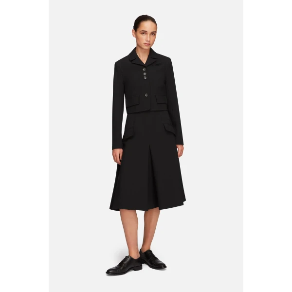 Emilia Wickstead Zeus Skirt in Black Birdseye Suiting | Midi Skirts | Coveti