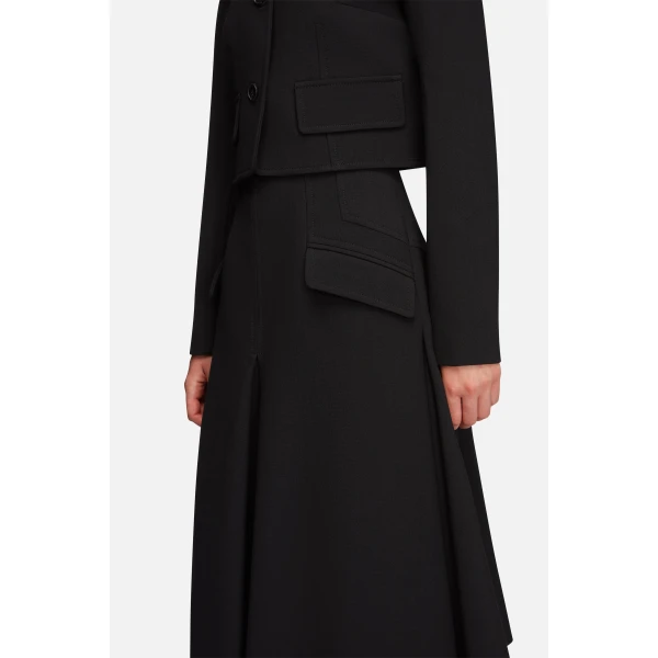 Emilia Wickstead Zeus Skirt in Black Birdseye Suiting | Midi Skirts | Coveti