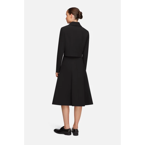 Emilia Wickstead Zeus Skirt in Black Birdseye Suiting | Midi Skirts | Coveti