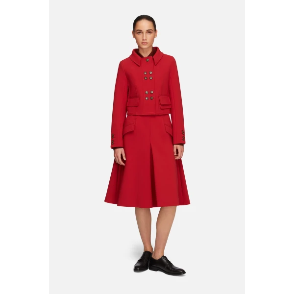 Emilia Wickstead Zeus Skirt in Red Birdseye Suiting | Midi Skirts | Coveti
