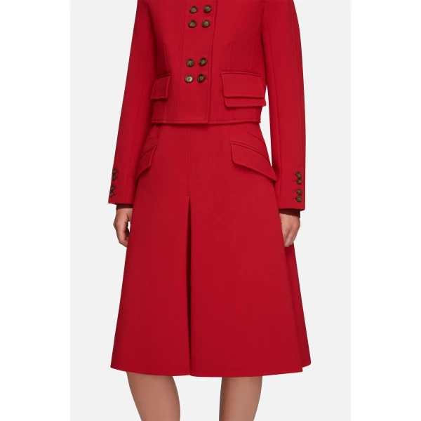 Emilia Wickstead Zeus Skirt in Red Birdseye Suiting | Midi Skirts | Coveti