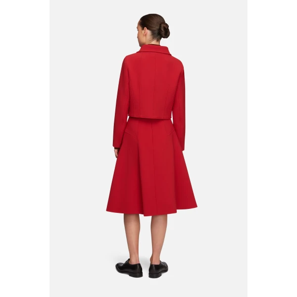 Emilia Wickstead Zeus Skirt in Red Birdseye Suiting | Midi Skirts | Coveti
