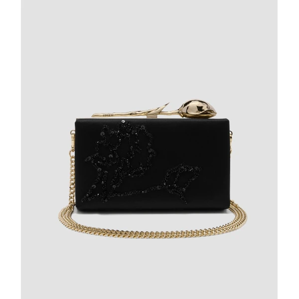 Erdem Bloom Minaudiere in Black Embellished Satin | Clutch Bags | Coveti