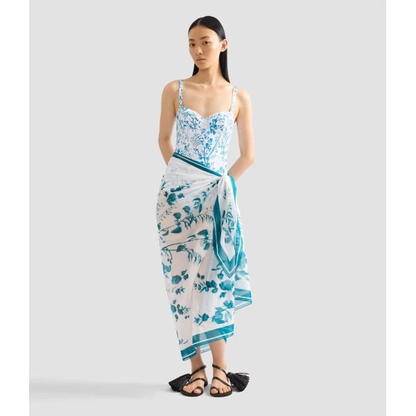 Erdem Botanical Print Cotton Voile Pareo | Beachwear | Coveti